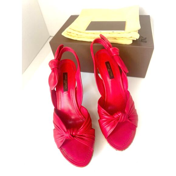 Louis Vuitton Retro Watermelon Pink Slingback Open toe Leather Sandal Heels 37 - Picture 12 of 14